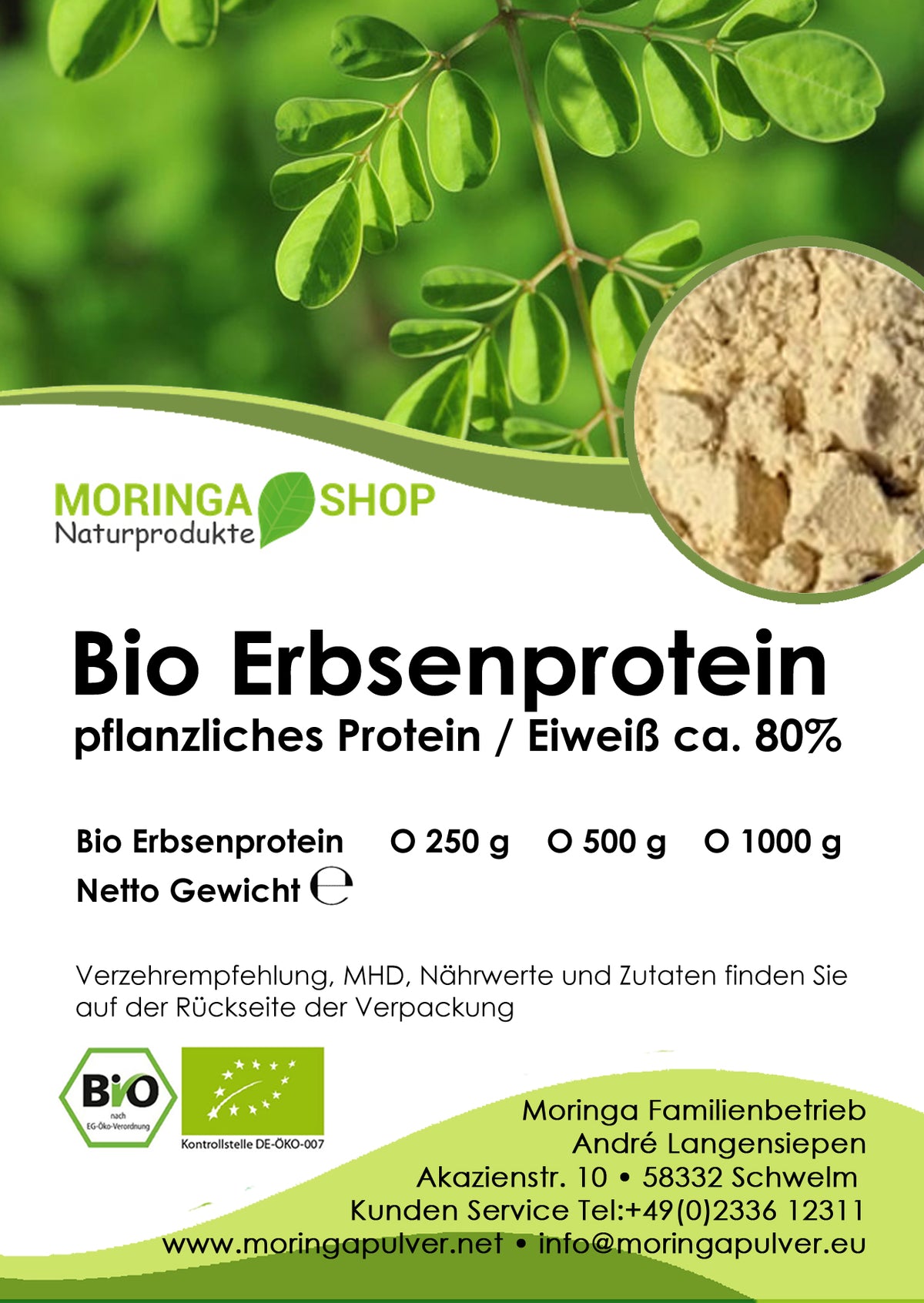 Erbsenprotein - Bio - pflanzliches Protein
