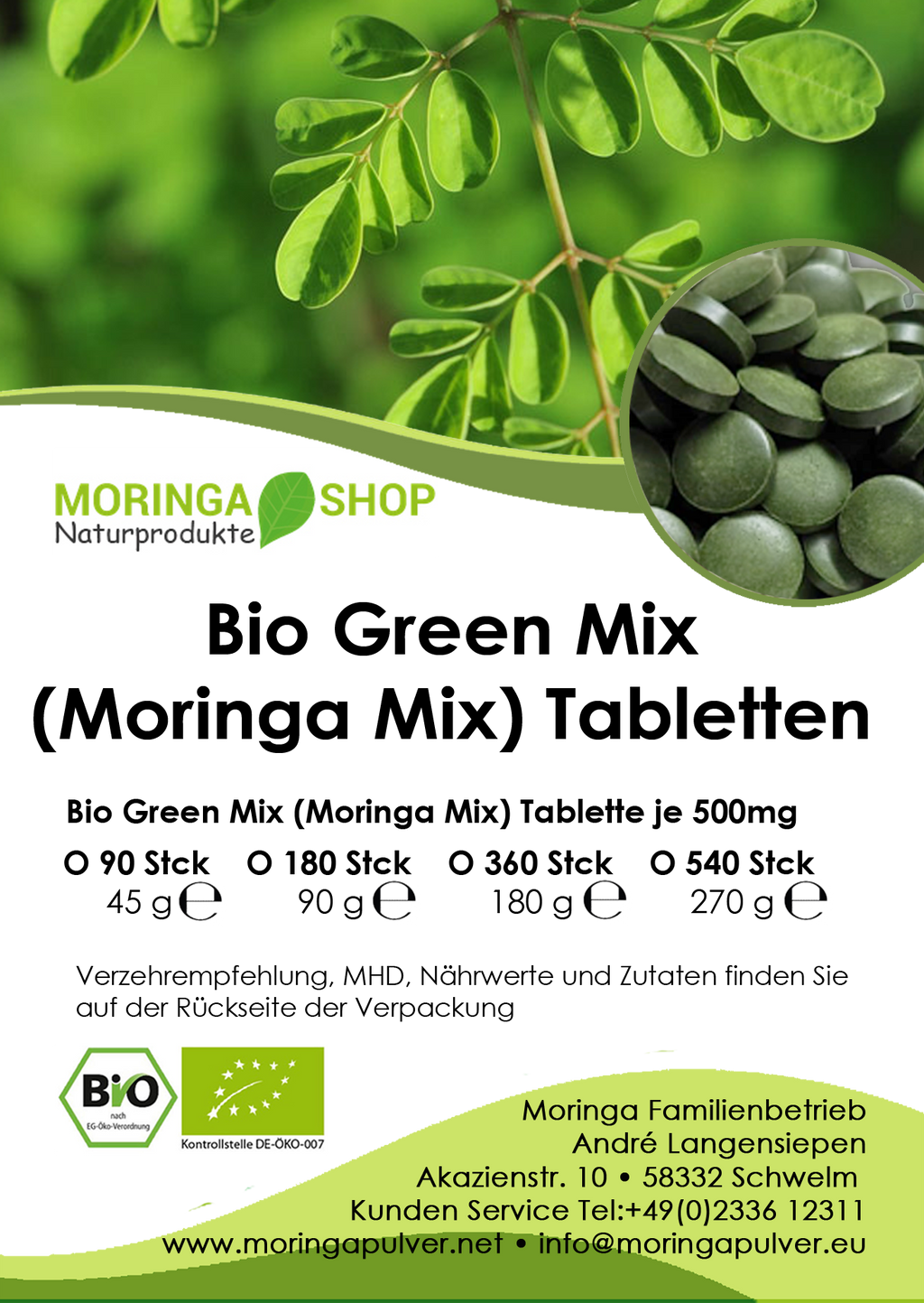 Bio Green Mix Pulver – Moringa, Spirulina, Chlorella & Gerstengras