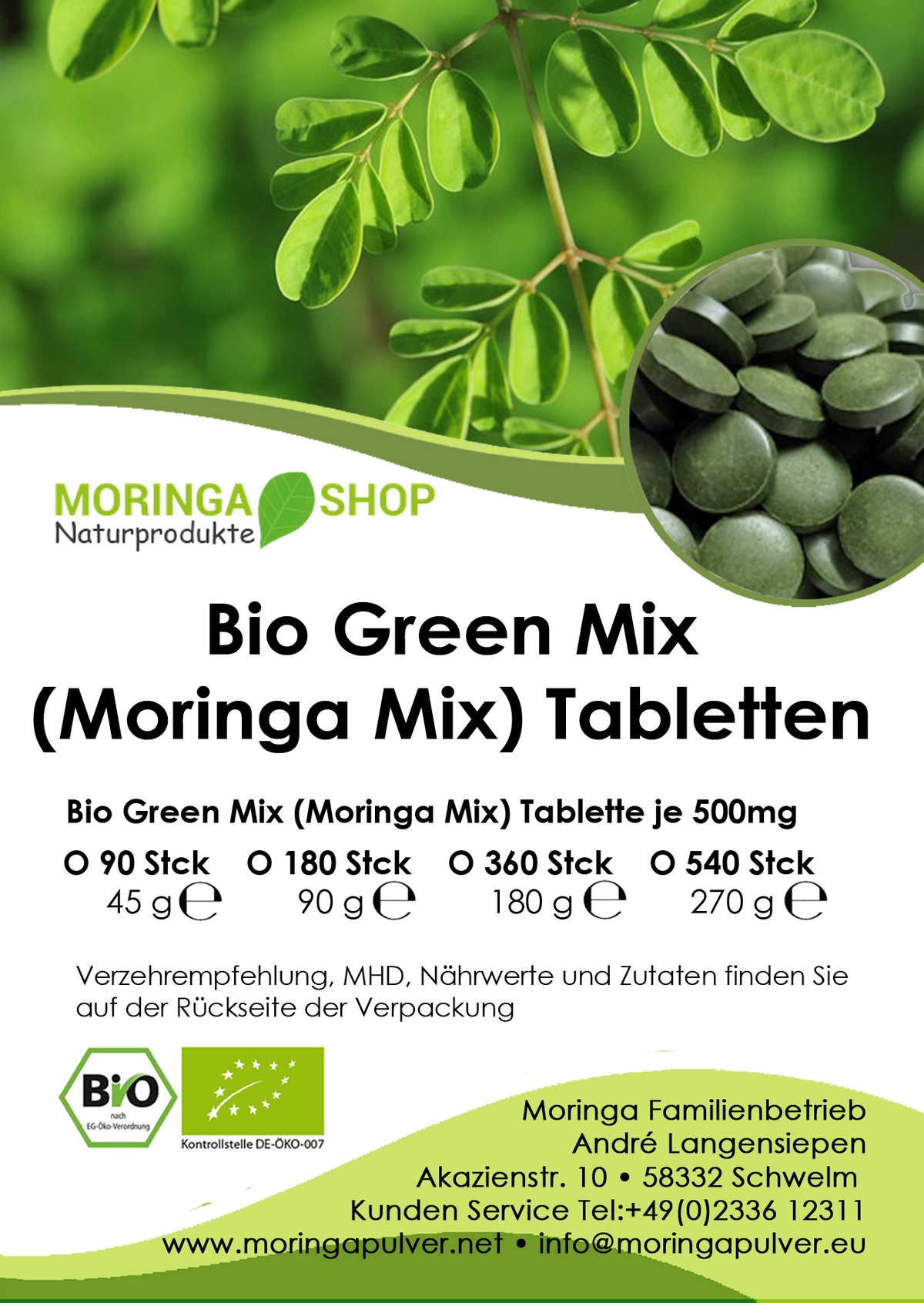 Bio Green Mix Pulver – Moringa, Spirulina, Chlorella & Gerstengras