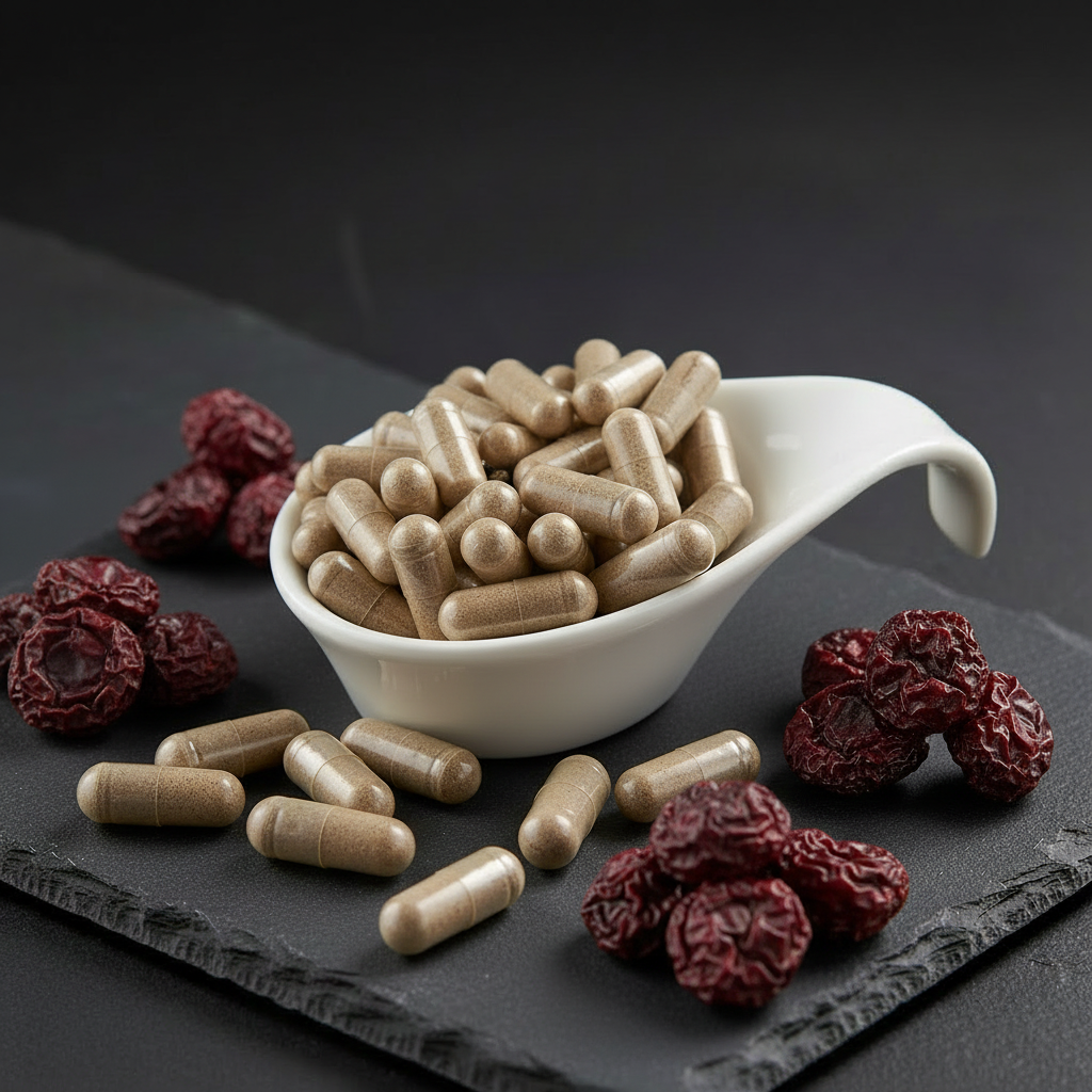 Bio Camu Camu Kapseln auf Schieferplatte