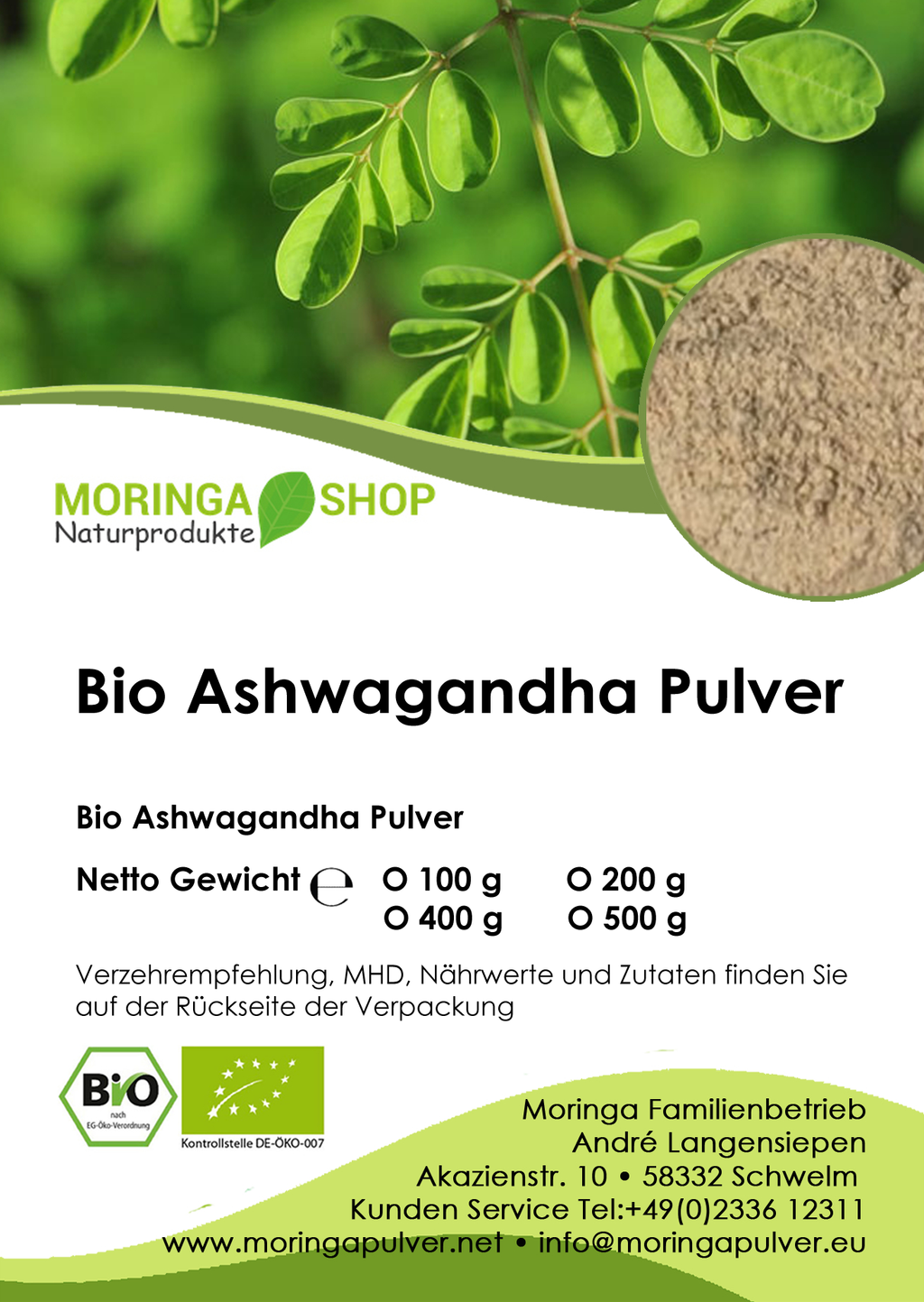 Ashwagandha Pulver - Bio
