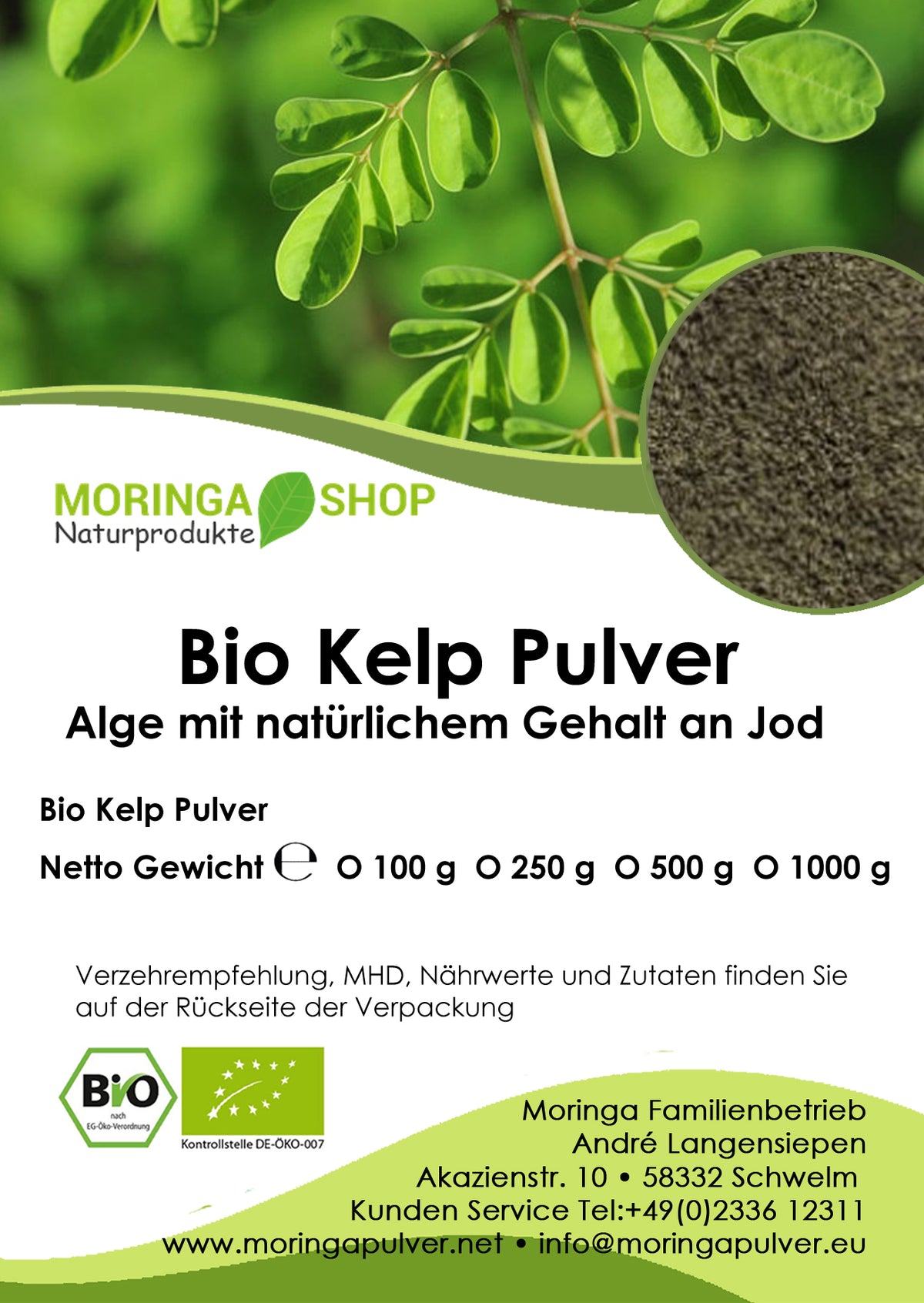 Kelp Pulver etikett