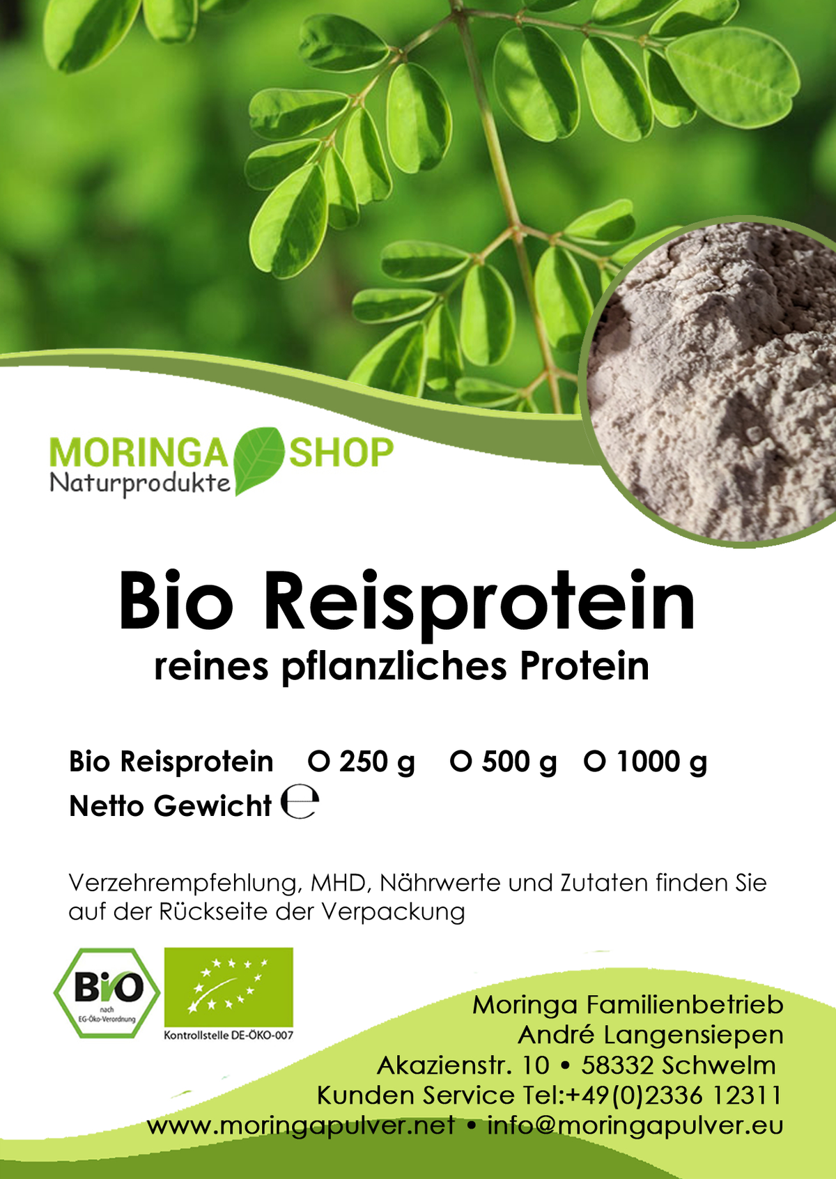 Reisprotein - Bio - pflanzliches Protein