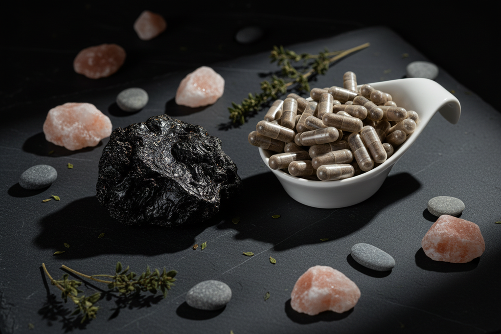 Shilajit Mumijo Kapseln mit Harz und Deko